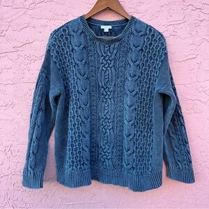 J. Jill Blue Cable Knit Cotton Pullover Sweater Fisherman Core Nautical Coastal